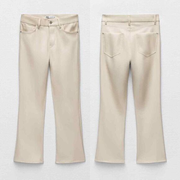 ZARA Women’s Faux Leather Pants Beige/Cream Size 6US - Picture 1 of 12